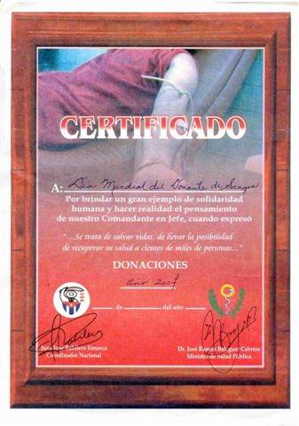 Organizaciones Donaci on Certificado De Reconocimiento A Los Donantes De Sangre